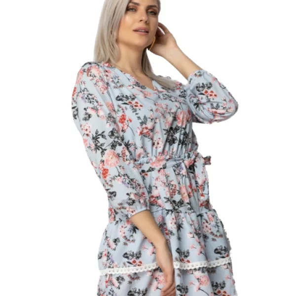 Φόρεμα Φλοράλ Με Ζωνάκι Γαλάζιο