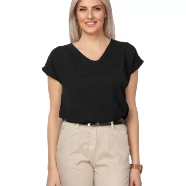 Μπλούζα Με V Λαιμόκοψη Μαύρη