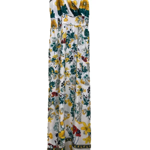 Maxi Φόρεμα Με Σφηκοφωλιά Λευκό