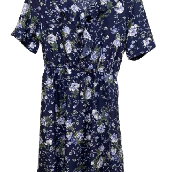 Φλοράλ Φόρεμα Με Γιακαδάκι Μπλέ