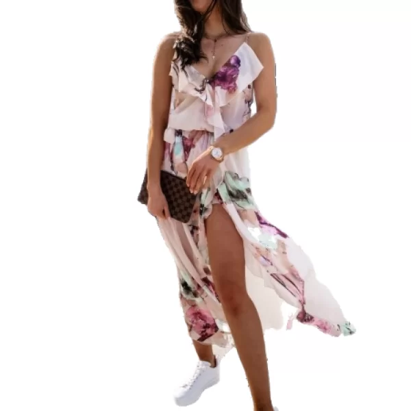 Φλοράλ Φόρεμα Με Σκίσιμο Μώβ