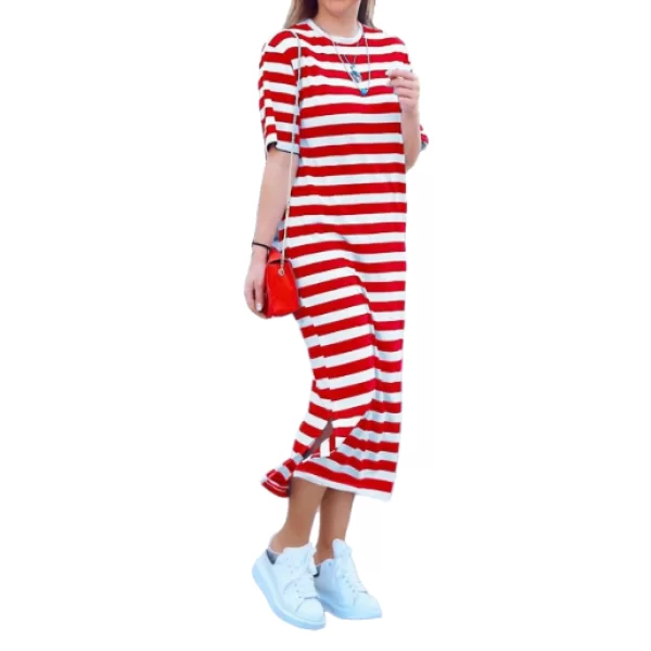 Ριγέ Midi Φόρεμα Κόκκινο