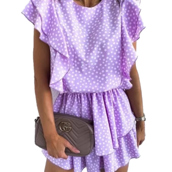 Φόρεμα Με Βολάν Πουά Λιλά