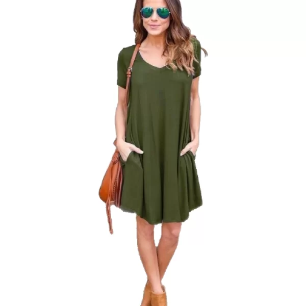 Φόρεμα Με V Λαιμόκοψη Χακί