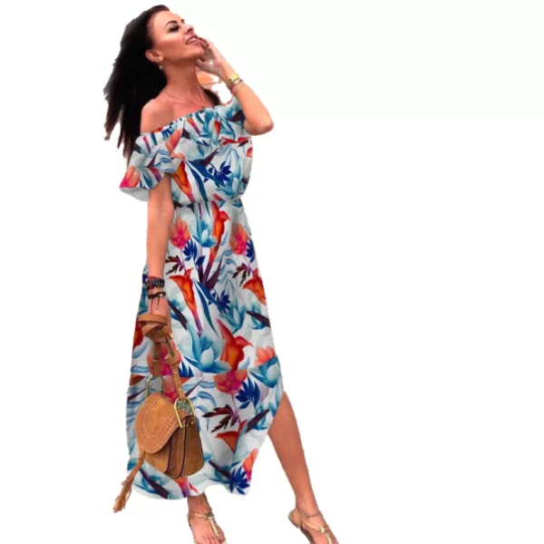 Maxi Φόρεμα Με Λουλούδια Λευκό