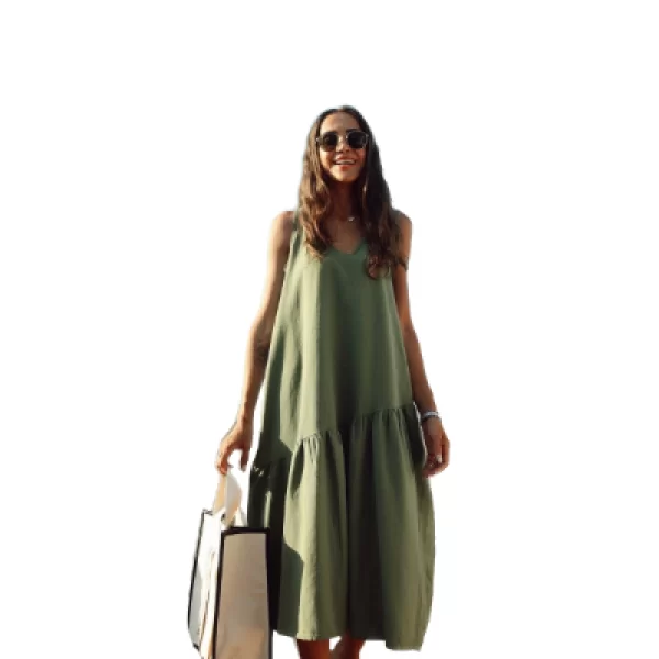 Μidi Φόρεμα Αμάνικο Χακί