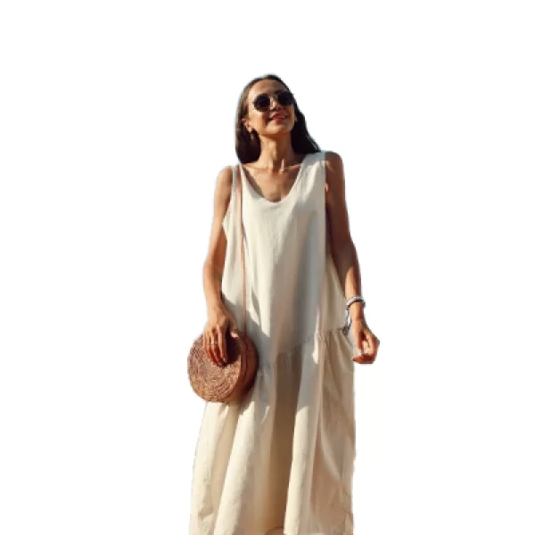 Μidi Φόρεμα Αμάνικο Μπέζ