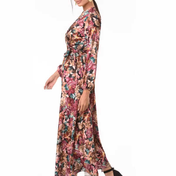 Σατινέ Φόρεμα Φλοράλ Μπορντώ