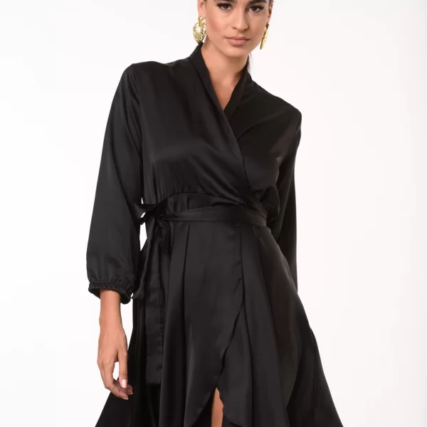 Σατινέ Φόρεμα Κρουαζέ Μαύρο