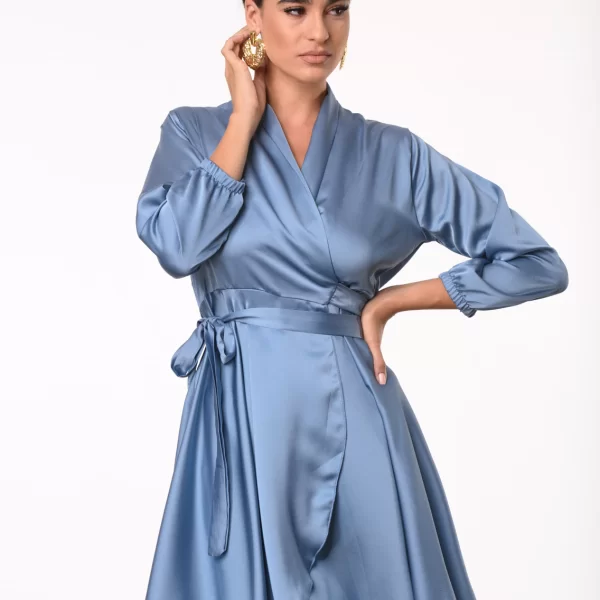 Σατινέ Φόρεμα Κρουαζέ Γαλάζιο
