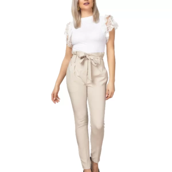 Ψηλόμεσο Παντελόνι Με Φιόγκο Μπέζ