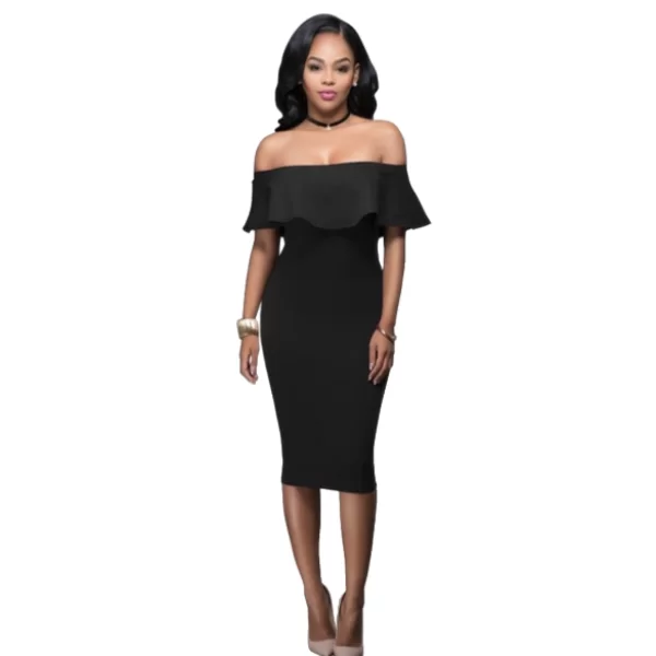 Bodycon Φόρεμα με Βολαν Μαύρο