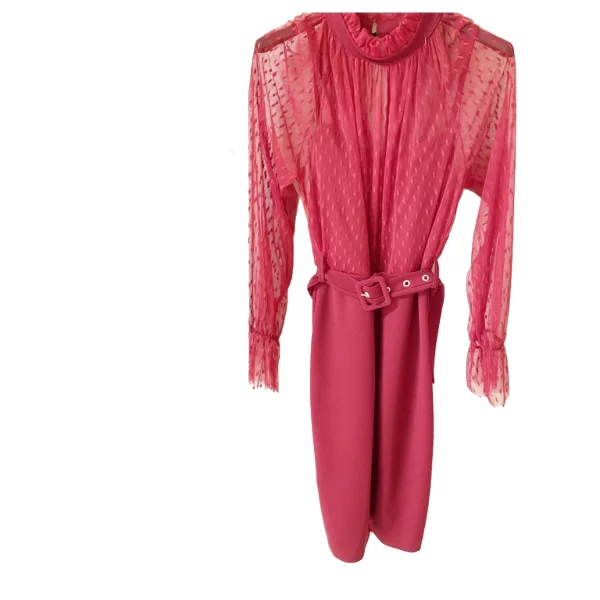 Midi Φόρεμα Με Ζώνη Μπορντώ