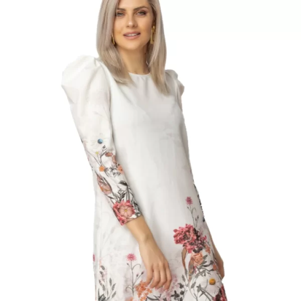 Φόρεμα σε Α γραμμή με Φλοραλ Print Λευκό