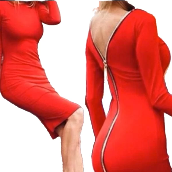 Midi Φόρεμα με Φερμουάρ στο πίσω μέρος Κόκκινο