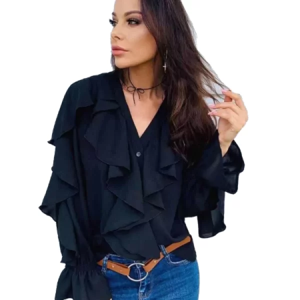 Πουκάμισο Με Βολάν Μαύρο