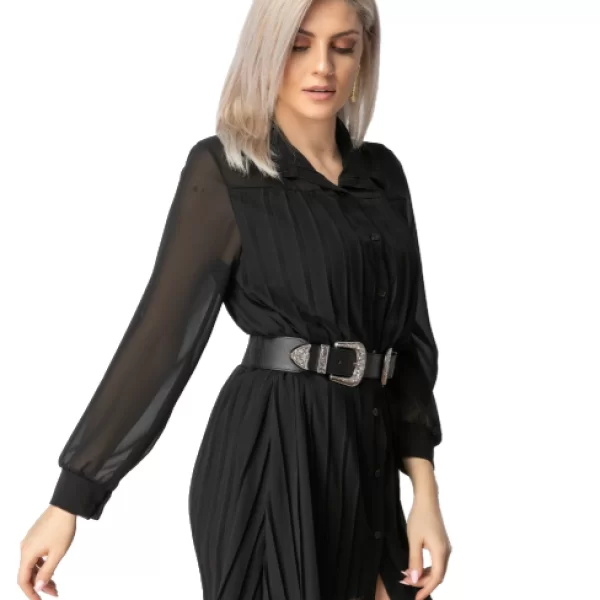 Πλισέ Φόρεμα Πουκαμίσα Μαύρο