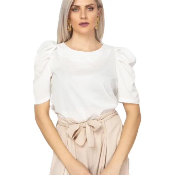 Μπλούζα Με Φουσκωτούς Ώμους Λευκή