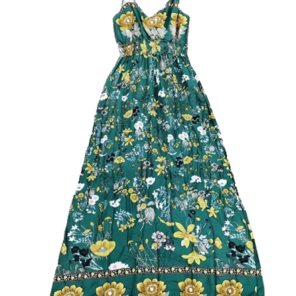 Maxi Φόρεμα Με Σφηκοφωλιά Πράσινο