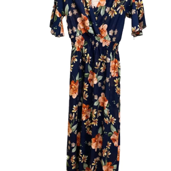 Midi Φλοράλ Φόρεμα Μπλέ