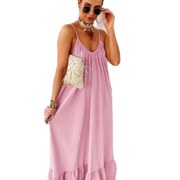 Maxi Φόρεμα Τιράντα Με Βολάν Λιλά