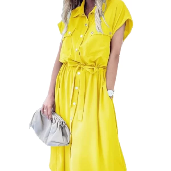 Midi Φόρεμα Με Κουμπιά Κίτρινο