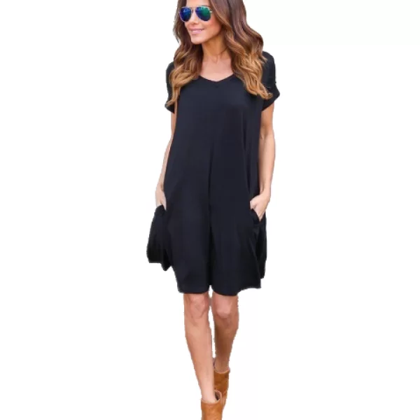 Φόρεμα Με V Λαιμόκοψη Μαύρο