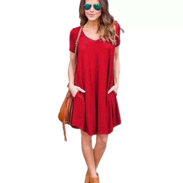 Φόρεμα Με V Λαιμόκοψη Κόκκινο