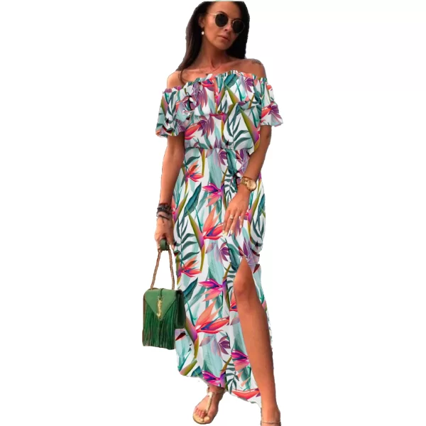 Maxi Φόρεμα Με Λουλούδια Γαλάζιο