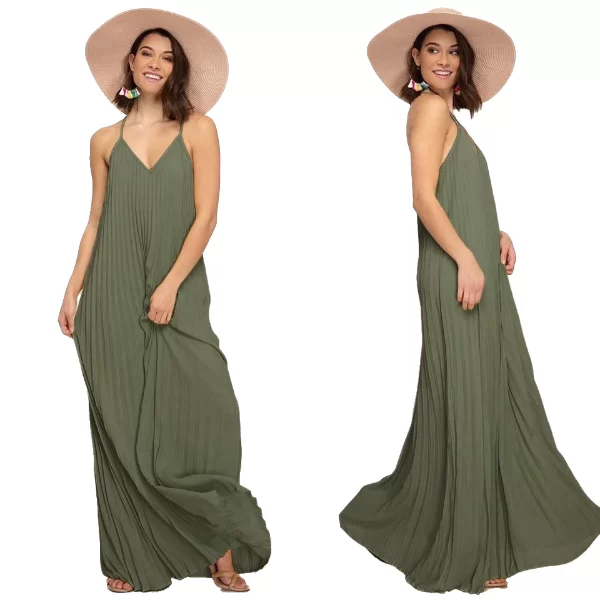 Φόρεμα Πλισέ Τιραντέ Χακί