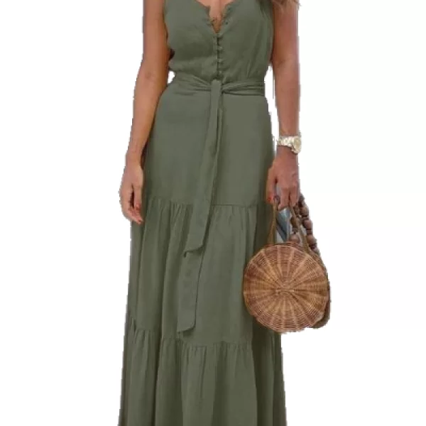 Μάξι Φόρεμα Με Κουμπιά Χακί