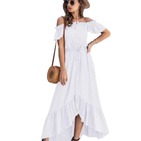 Έξωμο Φόρεμα Ασύμμετρο Λευκό