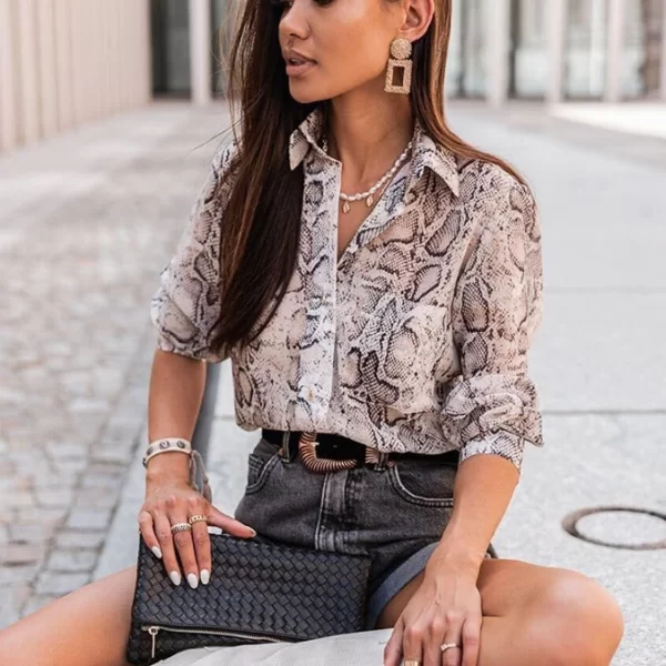 Πουκάμισο Animal Print Jenny Μπεζ Φίδι