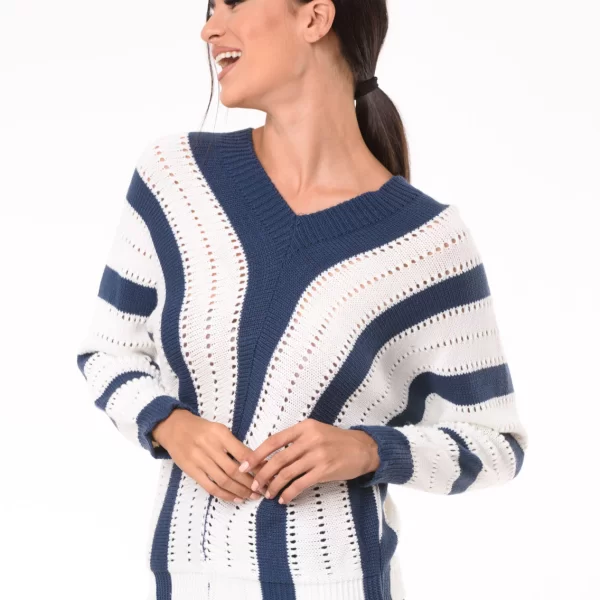 Πλεκτή Μπλούζα V Λαιμόκοψη Μπλέ