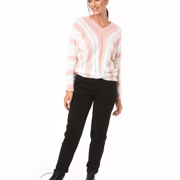 Πλεκτή Μπλούζα V Λαιμόκοψη Ρόζ