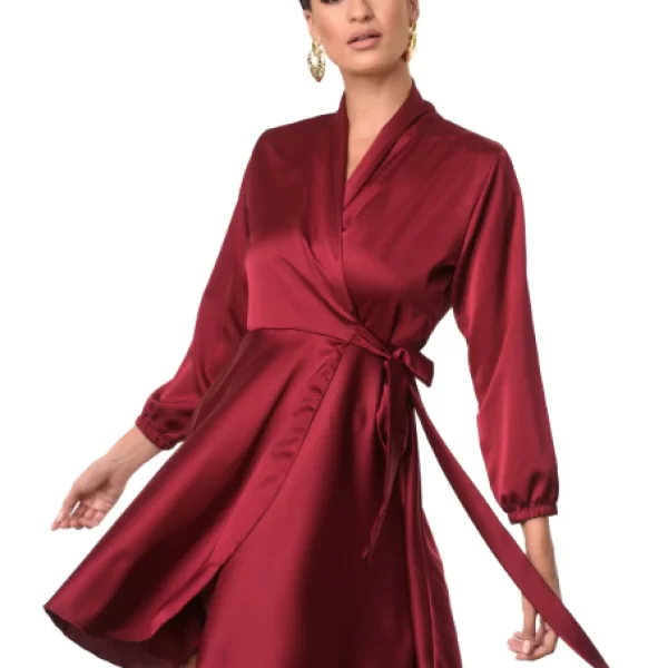 Σατινέ Φόρεμα Κρουαζέ Μπορντώ