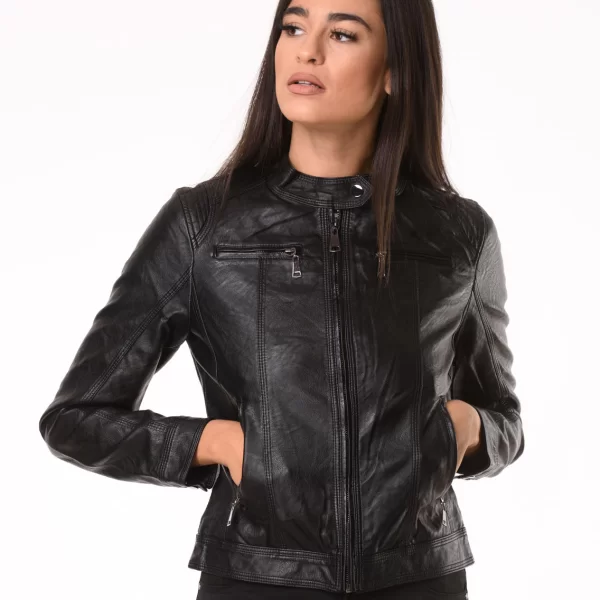 Faux Leather Jacket Oly Μαύρο