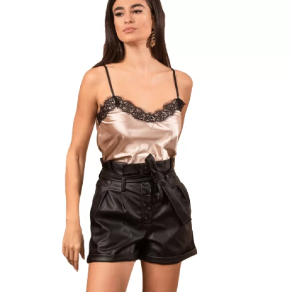 Σατέν Τοπ Με Δαντέλα Μπέζ