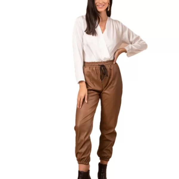 Παντελόνι Δερματίνης Με Λάστιχο Καφέ