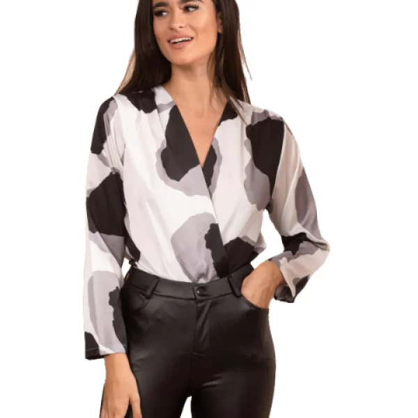 Κορμάκι Σατέν Εμπριμέ Celena Μαύρο