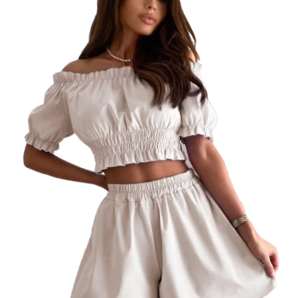 Σετ Σορτσάκι Crop Τοπ Magnolia Μπέζ