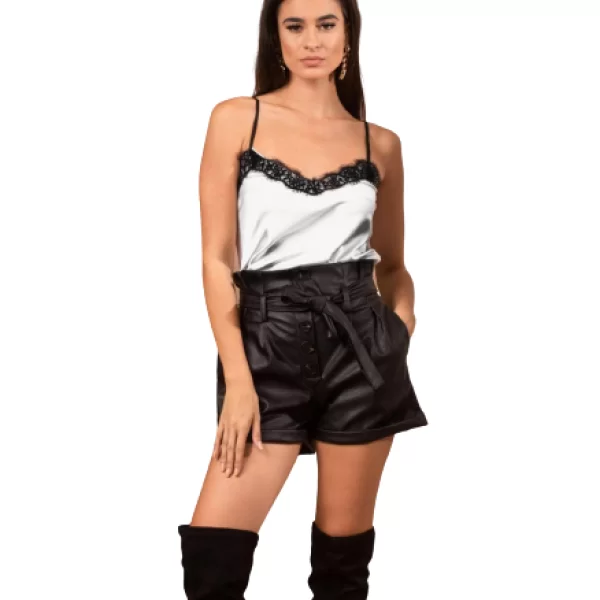 Σατέν Τοπ Με Δαντέλα Ασημί