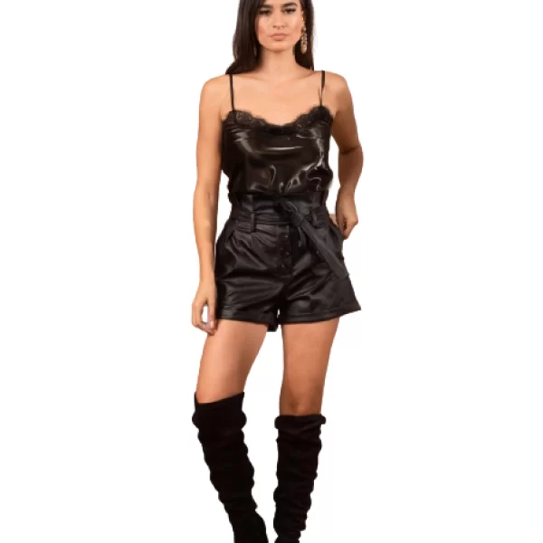 Σατέν Τοπ Με Δαντέλα Μαύρο