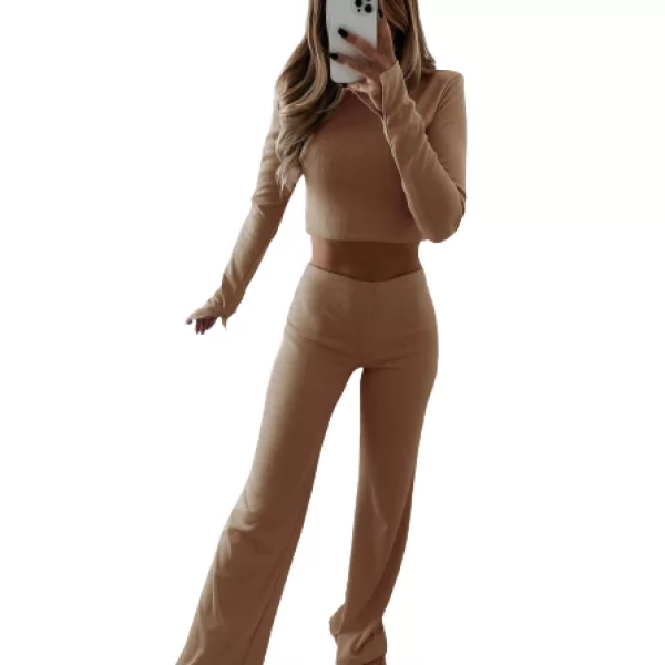 Σετ Παντελόνι Crop Top Chelsea Κάμελ