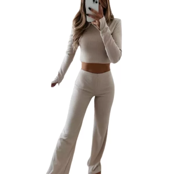 Σετ Παντελόνι Crop Top Chelsea Μπέζ