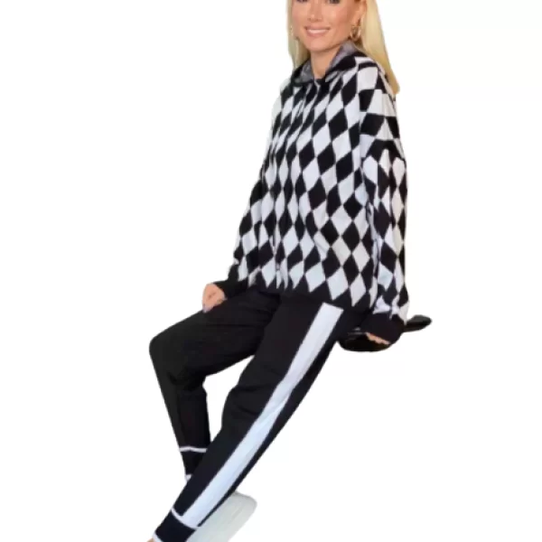 Σετ Καρό Παντελόνι Μπλούζα Μαύρο