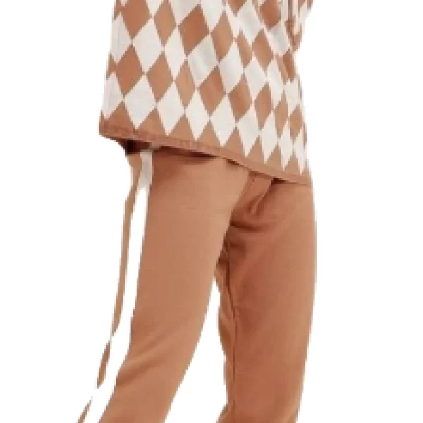 Σετ Καρό Παντελόνι Μπλούζα Κάμελ